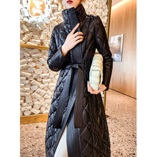 Load image into Gallery viewer, Designer Stand Collar Belt Sheepskin Coat Women Luxury 100% Genuine Leather Down Jacket Streetwear Slim Overcoat Female S-2XL
