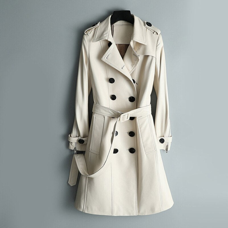 PUDI New Women Dress Style Genuine Sheep Leather Coat Lady Simple Style Jacket Fall/winter Trench Coat CT947