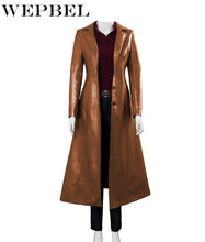 Load image into Gallery viewer, Mandylandy Women Long Leather Jacket. Elegant Washed PU Leather Coats Trench Female Outerwear

