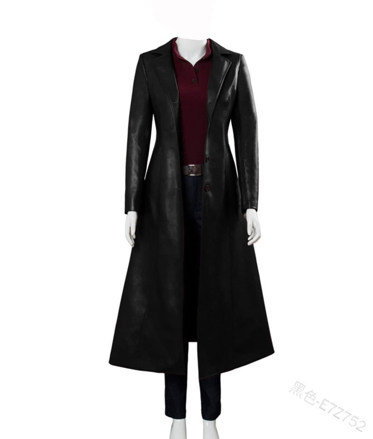 Mandylandy Women Long Leather Jacket. Elegant Washed PU Leather Coats Trench Female Outerwear