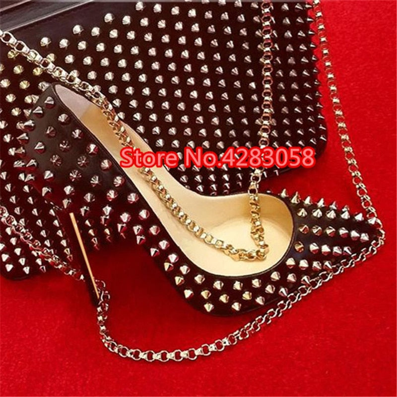 women Pumps matt leather spikes point toe high heels shoes. Thin heeled 12cm 10cm 8cm Stiletto