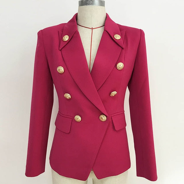 HIGH QUALITY Newest 2020 Designer Blazer Women's Collar Buttons Double Breasted Metal Buttons Blazer Outer Wear