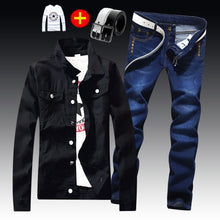 Load image into Gallery viewer, 2020 Spring Autumn Mens Slim Fit Denim Jacket Pants Long Sleeve Coat Casual 2 Pieces Set Buttons Front
