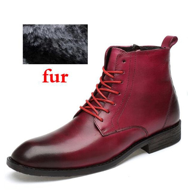 Autumn And Winter Shoes Top Quality Men Boots Natural Leather Waterproof Bussiness Snow Boots Lace-Up Rubber Shoes Dropshipping