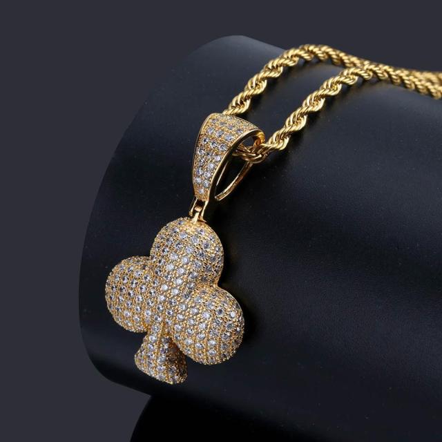 AAA CZ Stone Lucky Poker Pendants Heart Necklace for Men. Hip Hop Bling Jewelry. Gold