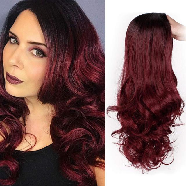 Long Wavy Black Red 99J Burg Pink Synthetic Wigs For Black Women