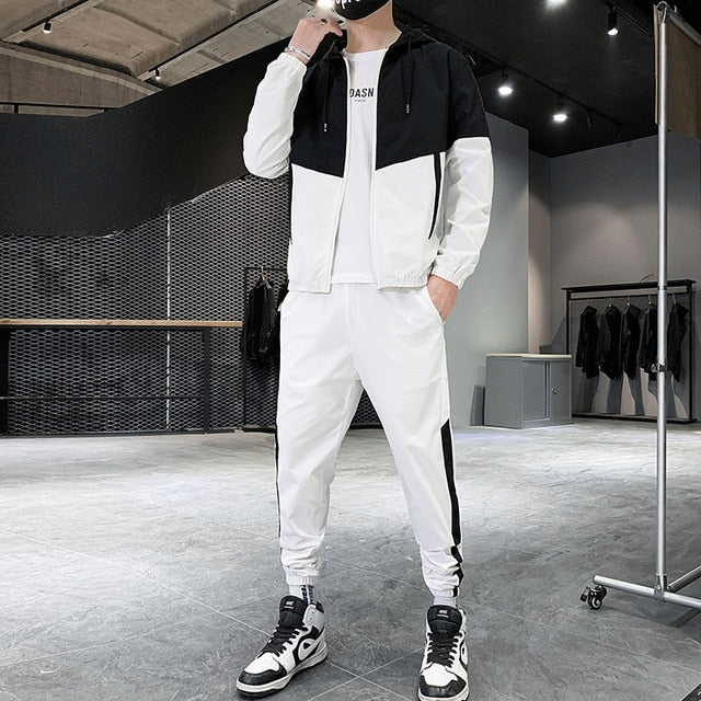 Dropshipping Patchwork Hip Hop Casual Men's Sets 2020 Korean Style 2 Piece Sets Clothes Men Streetwear Fitness Male Tracksuit