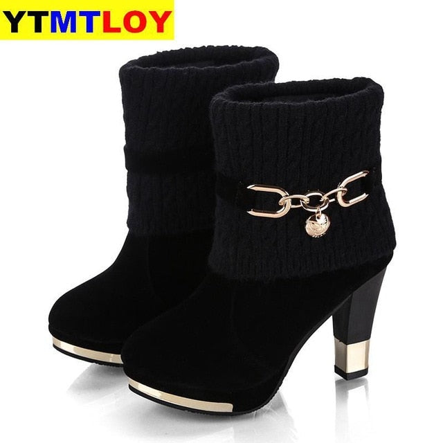 2020 winter new thick with shoes women's boots high-heeled female boots frosted wool in the 2020 boots women Women's shoes