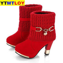 Load image into Gallery viewer, 2020 winter new thick with shoes women&#39;s boots high-heeled female boots frosted wool in the 2020 boots women Women&#39;s shoes
