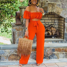 Load image into Gallery viewer, Women Off Shoulder Cut Out Jumpsuit. Wide Leg, Chic Summer, Boho Beach Jumpsuits
