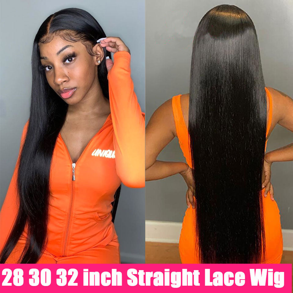 Straight Human Hair Lace Wig Transparent Lace Frontal Wigs 30 Inch Long T Part Remy Bone Straight Lace Front Human Hair Wigs