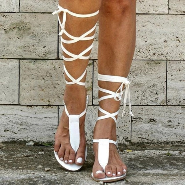 Gladiator Women's Flat Clip Toe Cross Strap Sandals.